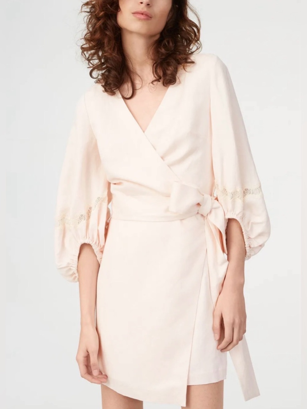 Club Monaco Blush Pink Wrap Mini Dress with Tied Waist linen blend